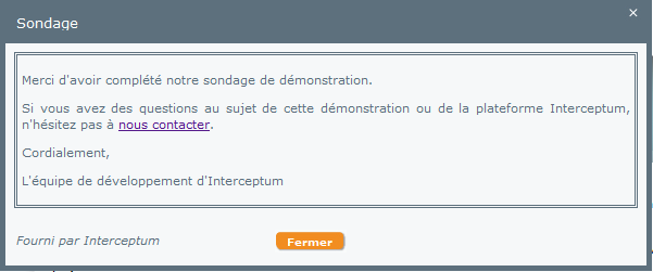 Sondage en ligne - Message de conclusion