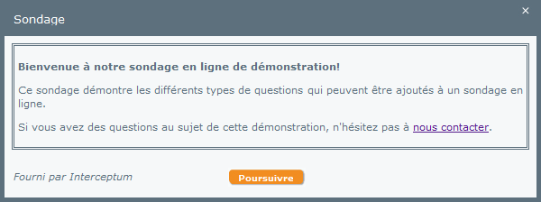 Sondage en ligne - Message de bienvenue