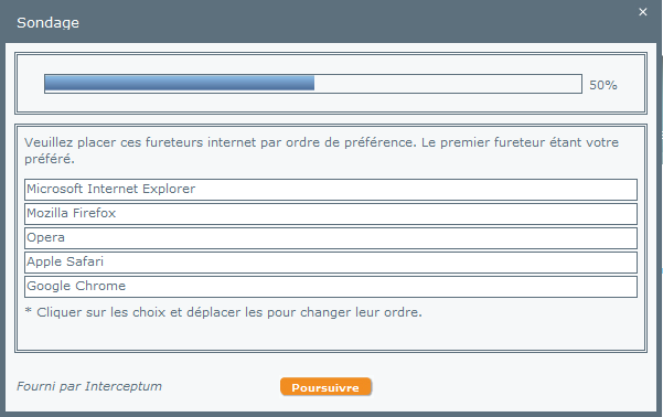 Sondage en ligne - Question de classement